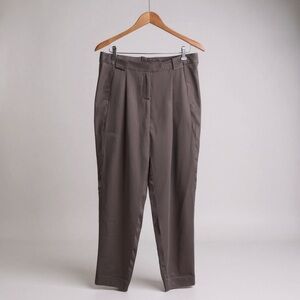 Michelle Mason Sz 8 Silk Charmeuse Trouser Pants Pewter Grey Quiet Luxury